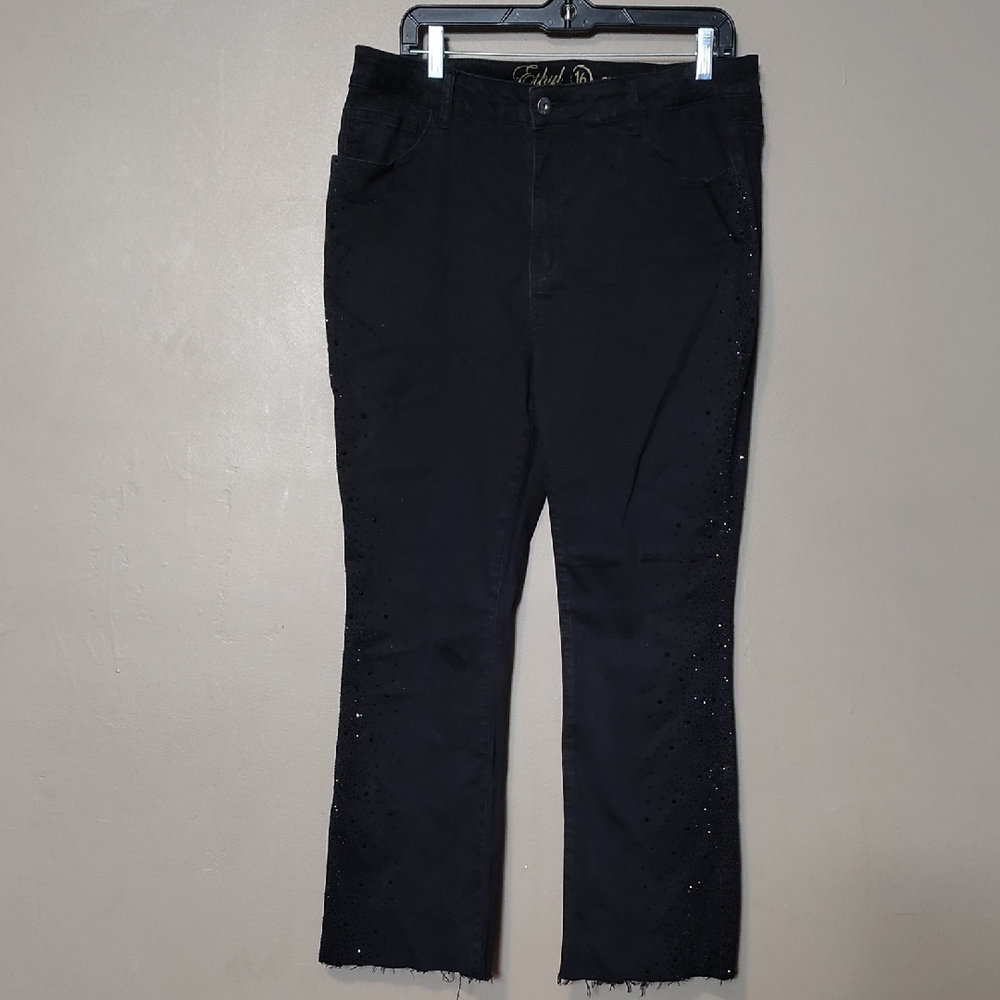 Ethyl Clothing Black Sequined Jeans W Raw Leg Hem Size 16